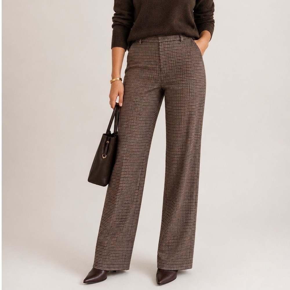 J. McLaughlin Broderick Pant Tan Brown Blue Houndstooth 4 NWT